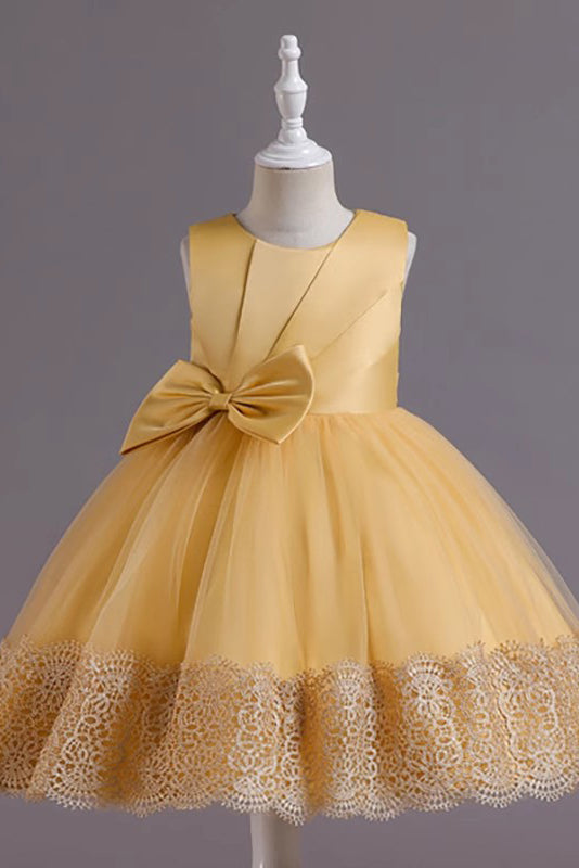 Princess Sleeveless Tulle Knee Length Flower Girl Dress with Lace, Girl's Dress UQF0011