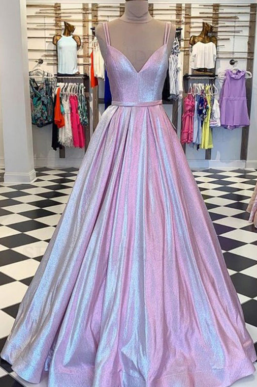 Shiny Spaghetti Straps V Neck Floor Length Long Prom Dress, Evening Dress UQP0019