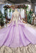 Stunning Long Sleeve Ball Gown Appliques Beading Lilac Quinceanera Dress N2031