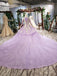 Stunning Long Sleeve Ball Gown Appliques Beading Lilac Quinceanera Dress UQ2031