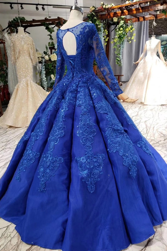Royal Blue Long Sleeves Ball Gown Prom Dresses, Puffy Quinceanera Dres Uniquedresss Royal Blue Long Sleeves Ball Gown Prom Dresses, Puffy Quinceanera Dres Uniquedresss