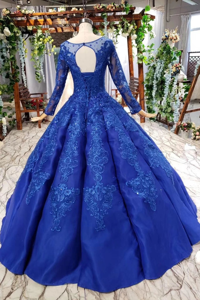 Royal Blue Long Sleeves Ball Gown Prom Dresses, Puffy Quinceanera Dres Uniquedresss Royal Blue Long Sleeves Ball Gown Prom Dresses, Puffy Quinceanera Dres Uniquedresss