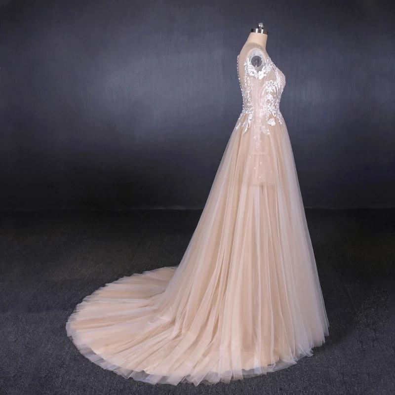 Sheer Neck Long Sleeves Tulle Wedding Dress, Charming Tulle Bridal Dress UQ2307