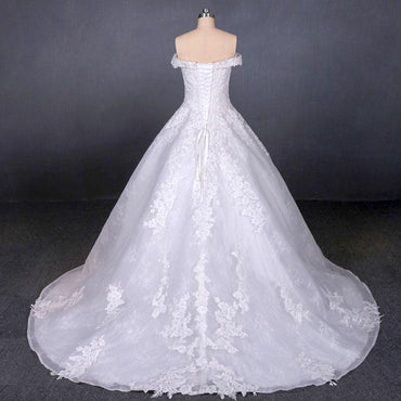 Ball Gown Off Shoulder Appliques Wedding Dresses, Puffy Lace Appliqued Bridal Dress UQ2352