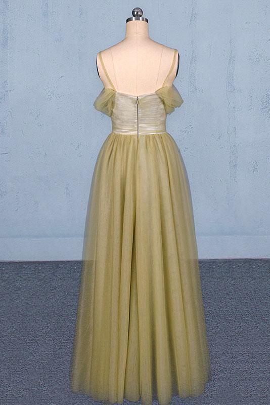 Spaghetti Straps Floor Length Tulle Prom Dress with Beading, Long Evening Dress UQ2336