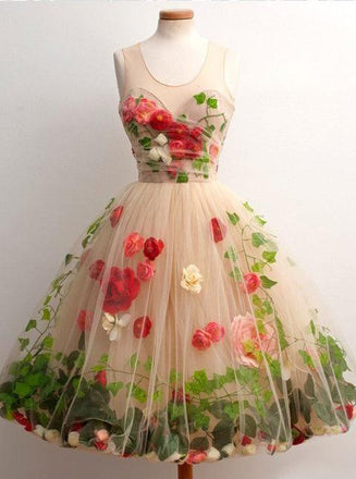 Tulle Short Homecoming Dress A-Line Scoop with 3D Florals UQH0056