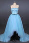 Light Blue High Low Strapless Tulle Prom Dresses, Hi-Lo Tulle Evening Dresses UQ2340