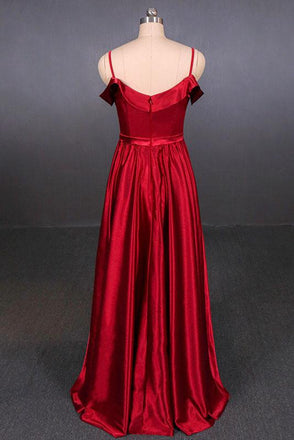 Red Spaghetti Straps A Line Simple Prom Dress, Long Evening Dress UQ2339