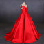 Puffy Off the Shoulder Red Satin Prom Dress, A Line Party Dress with Belt UQ2342