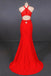 Stylish Halter Mermaid Prom Dress, Red Mermaid Open Back Long Evening Dresses UQ2341