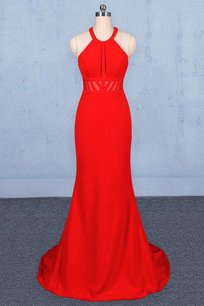 Stylish Halter Mermaid Prom Dress, Red Mermaid Open Back Long Evening Dresses N2341