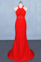 Stylish Halter Mermaid Prom Dress, Red Mermaid Open Back Long Evening Dresses UQ2341