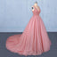 Ball Gown V Neck Tulle Prom Dress with Beads, Puffy Sleeveless Quinceanera Dresses UQ2333