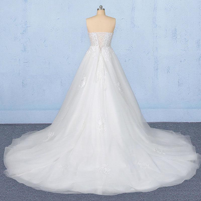 Off White Sweetheart High Low Tulle Appliques Wedding Dresses with Train UQ2346