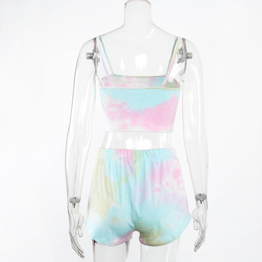 Tie-Dye Gradient Crop Top and Shorts Two Piece Set Women Summer Tank Camis Suits UQD004