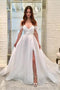 A-Line Off-the-Shoulder Sleeveless Striped Wedding Dress with Split UQW0025