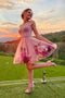 Pink Sweetheart Tulle Short Prom Dress Homecoming Dress With 3D Applique UQH0047