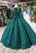 Dark Green Long Sleeves Ball Gown Prom Dress with Beads, Quinceanera Dress UQ1713