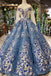 Ball Gown Prom Dresses Sheer Neck Long Sleeves Lace Up Back Sequins Appliques N1715