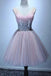 Sequines V-neck Tulle Homecoming Dress Shining Short Prom Dress, Mini Dress UQ2141