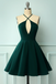 Green Halter Short Homecoming Dress, A Line Sleeveless Graduation Dress UQH0006