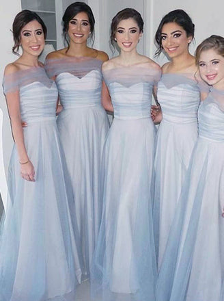 Light Blue Bridesmaid Dresses, New Style Tulle Long Wedding Party Dress UQB0018