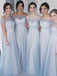 Light Blue Bridesmaid Dresses, New Style Tulle Long Wedding Party Dress UQB0018