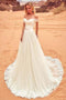 Charming Off the Shoulder Tulle Long Beach Wedding Dress with Lace Appliques UQ2526