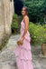 A Line Straps Tiered Chiffon Floor Length Long Prom Dress Pink Bridesmaid Dress UQP0190