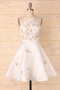 A-Line White Sleeveless Homecoming Dress with Appliques UQH0007