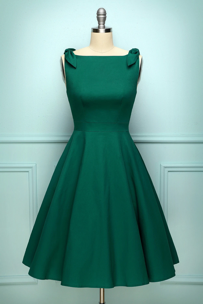 A-Line Green Sleeveless Homecoming Dress with Bows UQH0009 