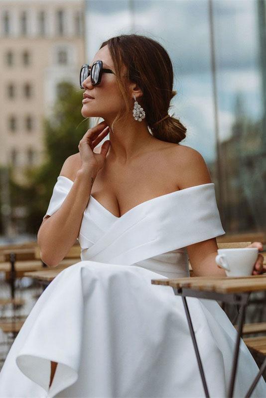 Elegant Off Shoulder Sleeveless Tea-Length Simple Wedding Dress UQW002 Uniquedresss Elegant Off Shoulder Sleeveless Tea-Length Simple Wedding Dress UQW002 Uniquedresss