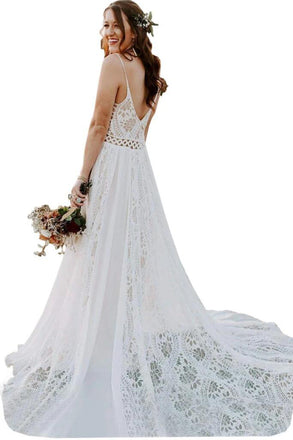 New Arrival Bohemian Spaghetti Straps Sleeveless Beach Wedding Dresses With Adjustable Drawstring UQW0001