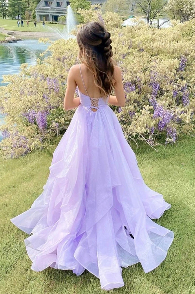 princess lavender wedding dress Princess V Neck Sleeveless Sweep Lace Tulle Lilac Wedding Party Prom Dress