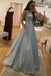 Sparkly Blue A Line Sleeveless Prom Dress with Pockets Long Pageant Dress UQP0167