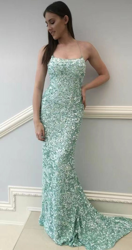 Sparkly Mint Sequin Mermaid Long Party Prom Dress for Women, Shiny Eve ...