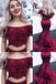 Free Shipping Two Piece Off the Shoulder Mermaid Burgundy Long Prom Dress UQP0032