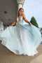 Spaghetti Straps Appliques Long Prom Dress With Beading, Long Formal Dress with Flower UQ1698