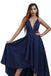 Elegant V Neck Sleeveless High Low Navy Blue  Prom Dress UQP0031