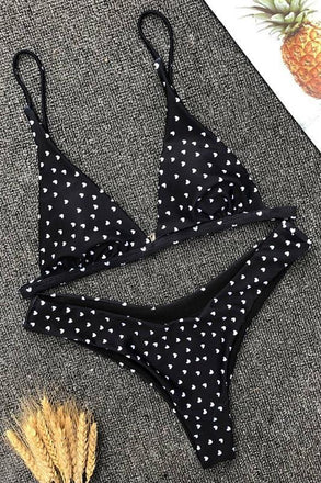Chic Heart Printed Triangle Bikinis Two Piece Swimsuit SW925