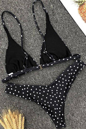 Chic Heart Printed Triangle Bikinis Two Piece Swimsuit SW925