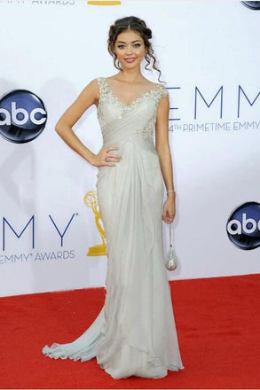 Elegant Straps Beading Sleeveless Floor-Length Chiffon Formal Dresses with Appliques N1930