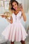 A-line Deep V-neck Appliques Sleeveless Short Junior Homecoming Dresses UQ1912