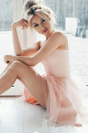 Black Straps Tulle Sweet 16 Dresses, A Line Cute Sleeveless Mini Homecoming Dress UQ1959