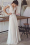 Unique V Neck Cap Sleeves Chiffon Beach Wedding Dress with Beading Waist UQ2521
