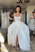A Line Straps Long Wedding Dress with Lace Appliques, Gorgeous Bridal Gown with Slit UQW0054