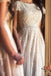 A Line Lace Beach Wedding Dresses with Short Sleeves, Lace Boho Bridal Gown UQW0058
