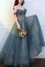 A Line Off the Shoulder Tulle Prom Dress, Sparkly Long Evening Gown UQP0191