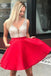 Red V Neck Sleeveless Homecoming Dress, Beading Backless Satin Short Prom Dresses N1952