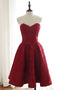 Burgundy Sweetheart Lace Homecoming Dress, A Line Sleeveless Short Prom Dress UQ2137